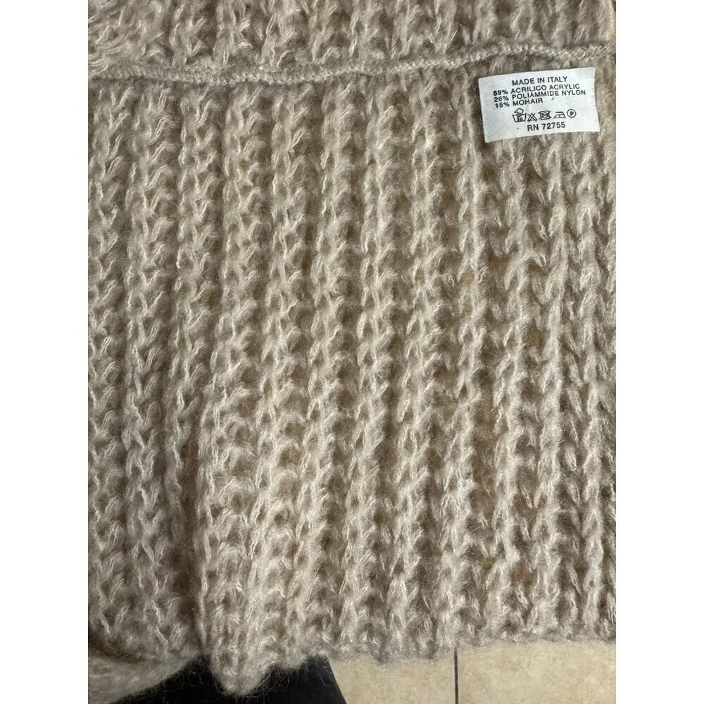 Made in Italy Mohair Blend Chunky Knit Infinity Scarf Beige Tan Soft Cozy